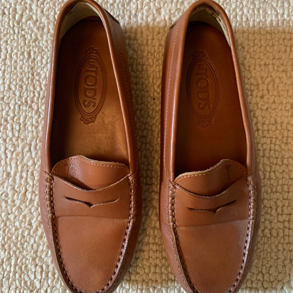 Tod’s driving moccasins. Camel/luggage color.
